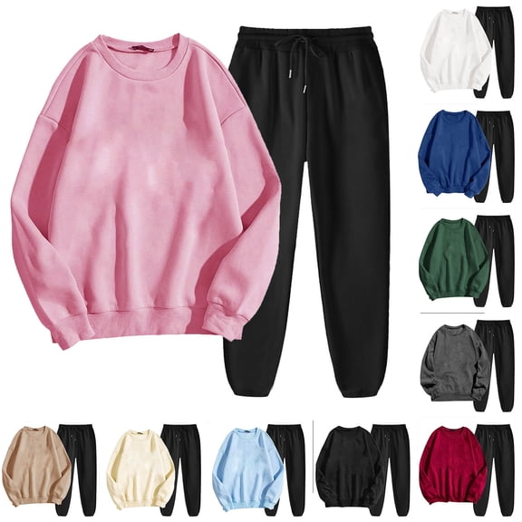 Dazajoo Women Sweat Suits Set Long Sleeve Crewneck Pullover and Elastic Waist Drawstring Pants Casual Outdoor Jogger Sets,White,XXL