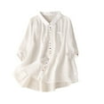 thumbnail image 1 of Dazajoo Women Vintage Colorful Button Cotton Linen Shirts Lapel Collar 3/4 Sleeve Solid Color Blouses for Women 2024 Summer Dressy Casual Loose Flowy Tops,White,XL, 1 of 7