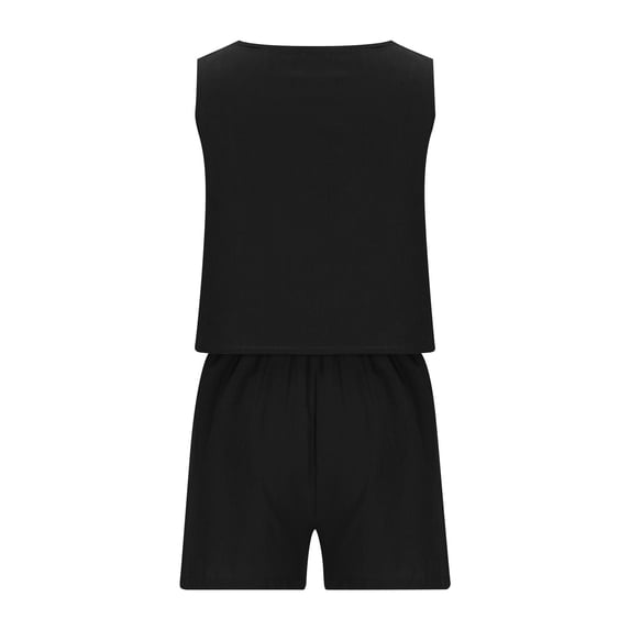 Dazajoo Women's 2024 Summer Two Piece Outfits Linen Square Neck Tank Top and Elastic Waist Shorts 2 Piece Lounge Sets for Women Dressy Casual Loose Fit Solid Color Lounge Suits,Black,L