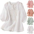 thumbnail image 1 of Dazajoo Women's 3/4 Sleeve Linen Shirts Lace Embroidery Gauze Tunic Blouse Summer Lightweight Flowy Boho Tops,Orange,XXL, 1 of 10