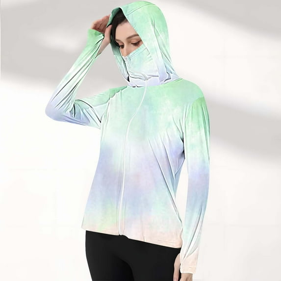 Dazajoo Women's Athletic Workout Jacket Lightweight Long Sleeve Sun Protection Shirts Tie-Dye Zip Up Hiking Jacket Holiday Sales,Multicolor,L
