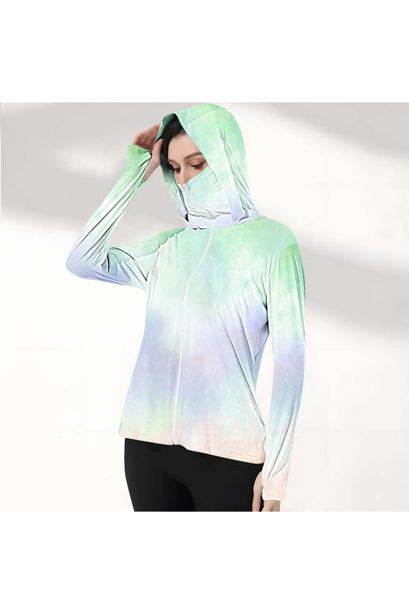 Women's Athletic Workout Jacket Lightweight Long Sleeve Sun Protection Shirts Tie-Dye Zip Up Hiking Jacket Holiday Sales,Multicolor,L