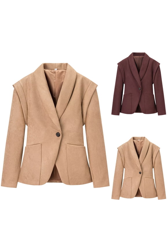 Women's Blazer Jacket Business Casual Work Office Suit Jackets Single Button Long Sleeve Lightweight Blazers with Pockets,Wine,M