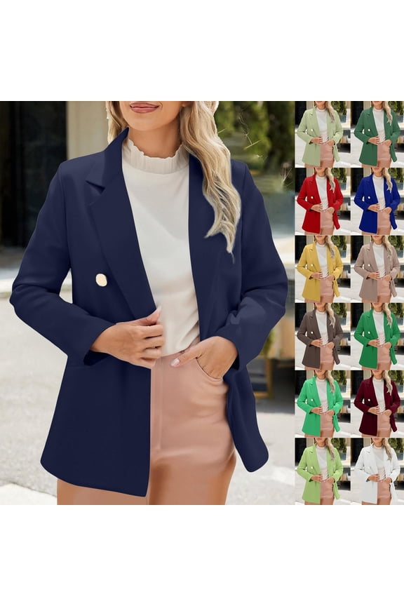 Women's Casual Blazer Jacket Lapel Collar Double Breasted Suit Jackets with Pockets Business Wedding Dressy Blazers,Red,L