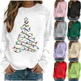 thumbnail image 1 of Dazajoo Women's Christmas Shirts Long Sleeve Xmas Tree Print Graphic Tees Crew Neck Festival Party Blouses Purple,M, 1 of 5