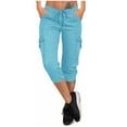 thumbnail image 1 of Dazajoo Women's Comfy Yoga Capri Pants Loose Stretch Workout Sweatpants Summer Autumn Solid Color Lounge Pants with Pockets for Women 2024 Women's Pants Clearance Sale,Sky Blue,XXL, 1 of 8