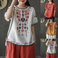thumbnail image 1 of Dazajoo Women's Cotton Linen Tops Embroidered Short Sleeve Peasant Boho Tunic Top Summer Casual Round Neck Loose T Shirt,Yellow,XXXXL, 1 of 5