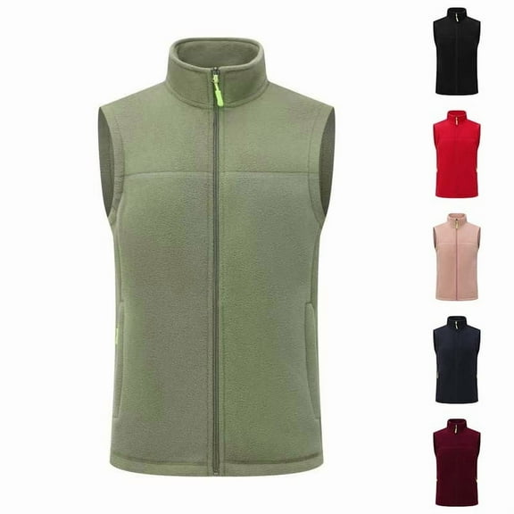 Dazajoo Women's Fleece Vest Sleeveless Stand Collar Jacket Winter Soft Warm Zip Up Coat with Pockets,Black,XL