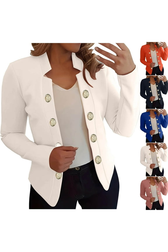 Women's Gold Button Open Front Suit Jackets Notch Lapel Single Breasted Blazers Casual Office Work Suit Jacket,Orange,L