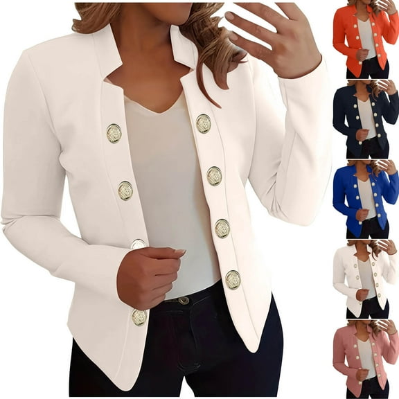 Dazajoo Women's Gold Button Open Front Suit Jackets Notch Lapel Single Breasted Blazers Casual Office Work Suit Jacket,Orange,L