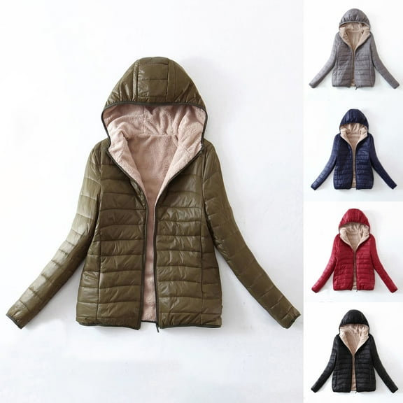 Dazajoo Women's Hooded Quilted Coat Fleece Lined Full Zip Long Sleeve Puffer Jacket Winter Fuzzy Padded Warm Coats,Army Green,M