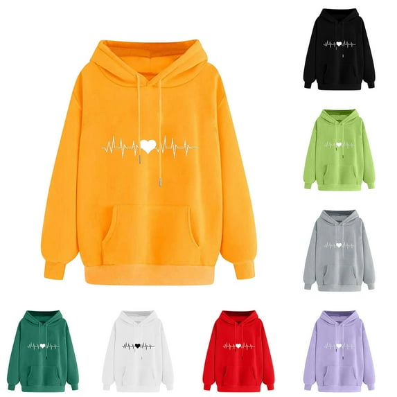 Dazajoo Women's Hoodies Pullover Cute Electrocardiogram Sweatshirts Long Sleeve Tops with Pockets 2024 Fall Trendy Drawstring Hooded for Women Lightning Prime Today,Mint Green,L