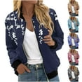 thumbnail image 1 of Dazajoo Women's Lightweight Bomber Jacket Long Slevee Full Zip Jackets with Pockets Fall Solid Color Outerwear,Blue,XXXXL, 1 of 6