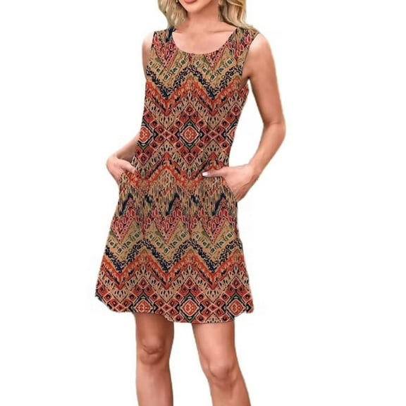 Dazajoo Women's Pleated Dresses 2025 Summer Sleeveless Sundress Beach Vacation Floral Tank Dress with Pockets,Multicolor,L