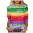thumbnail image 1 of Dazajoo Women's Plus Size 3/4 Sleeve Tee Shirts Dressy Casual Crew Neck Striped Loose Fit Tunic Tops 2024 Trendy Color Block Tie Dye Tops for Women,Green,XXXXL, 1 of 5