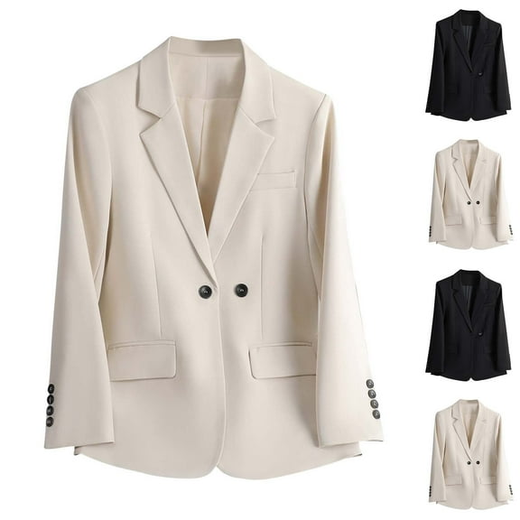 Dazajoo Women's Plus Size Blazer Open Front Long Sleeve Suit Jacket with Pockets Business Casual Notch Lapel Elegant Blazer,Black,XXXL