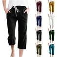 thumbnail image 1 of Dazajoo Women's Plus Size Linen Pants for Summer Loose Fit Drawstring Solid Color Capris with Pockeys 2024 Lightweight Casual Cotton Pants for Women Today Prime,Navy,XXXL, 1 of 7
