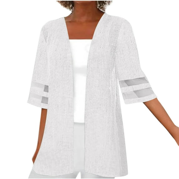 Dazajoo Women's Plus Size Summer Cardigan Dressy Casual Solid Color Lace Mesh Patchwork Cardigans 2024 Relaxed Fit Comfy Open Front Half Sleeve Thin Jackets for Women Deals of The Day,White,XL