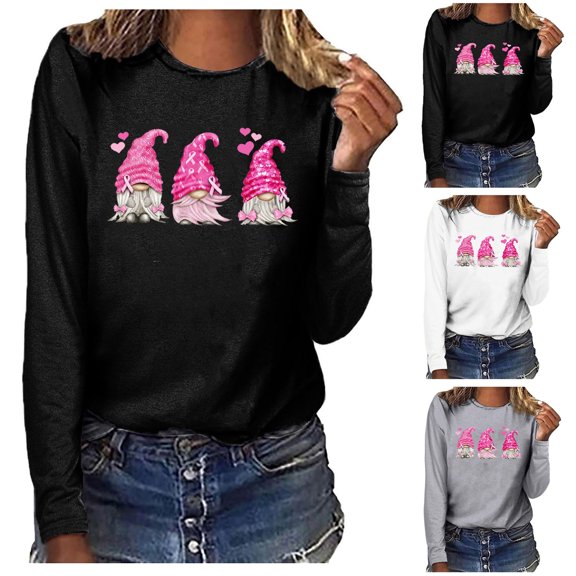 Dazajoo Women's Pullover Sweatshirt Long Sleeve Shirts Pink Ribbon Print Tshirt Fall Breast Cancer Loose Crew Neck Blouse Tops for Women 2024,Gray,XL