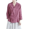 thumbnail image 1 of Dazajoo Women's Ramie Blouse Chinese Retro Long Sleeve Shirt Loose Tunic Tops Cotton Linen Solid Color Summer T-Shirt Hanfu Meditate for Women,Purple,M, 1 of 5