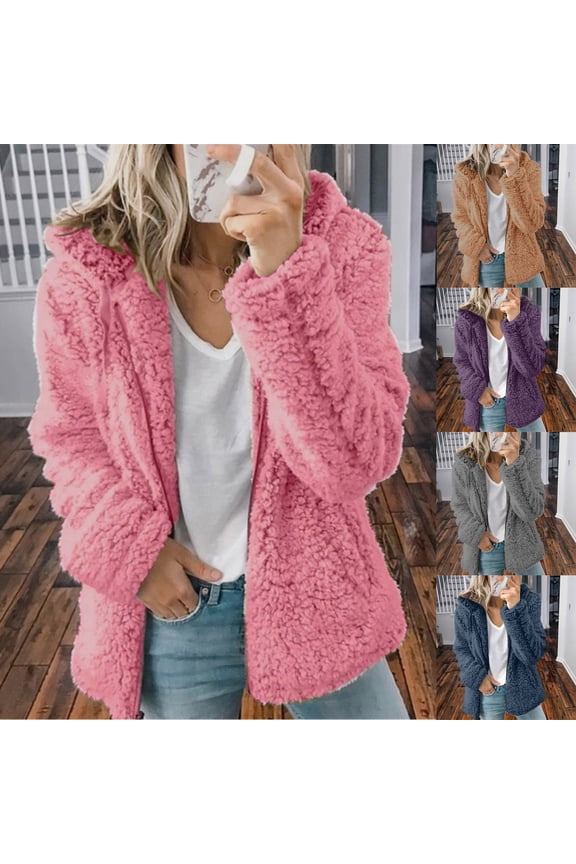 Women's Sherpa Fleece Jacket Winter Zip Up Plush Warm Hoodie Cardigan with Pockets,Purple,M