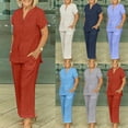 thumbnail image 1 of Dazajoo Women's Summer 2 Piece Outfits Short Sleeve V Neck Wide Leg Pants Suits Side Button Solid Business Matching Sets Limited Time Deal,Light Blue,L, 1 of 7