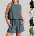 thumbnail image 1 of Dazajoo Women's Summer 2 Piece Outfits Shorts Sets Sleeveless Crop Tank Top and High Waisted Shorts with Pockets,Army Green,XL, 1 of 9