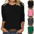 thumbnail image 1 of Dazajoo Women's Summer Casual 3/4 Sleeve Solid Color Loose Tunic Tops Blouses 2024 Dressy Trendy Round Neck Relax Fit Shirts for Women,Green,Medium, 1 of 4