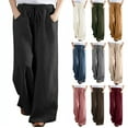 thumbnail image 1 of Dazajoo Wide Leg Pants for Women Cotton Linen Casual Summer Pants Baggy Comfy Lounge Trousers with Pockets,Blue,XXL, 1 of 6