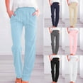 thumbnail image 1 of Dazajoo Women's Summer Pants Clearance Straight Leg Linen Pants for Women Elastic Waist Drawstring Pants with Pockets Summer Lightweight Beach Trousers,White,M, 1 of 6