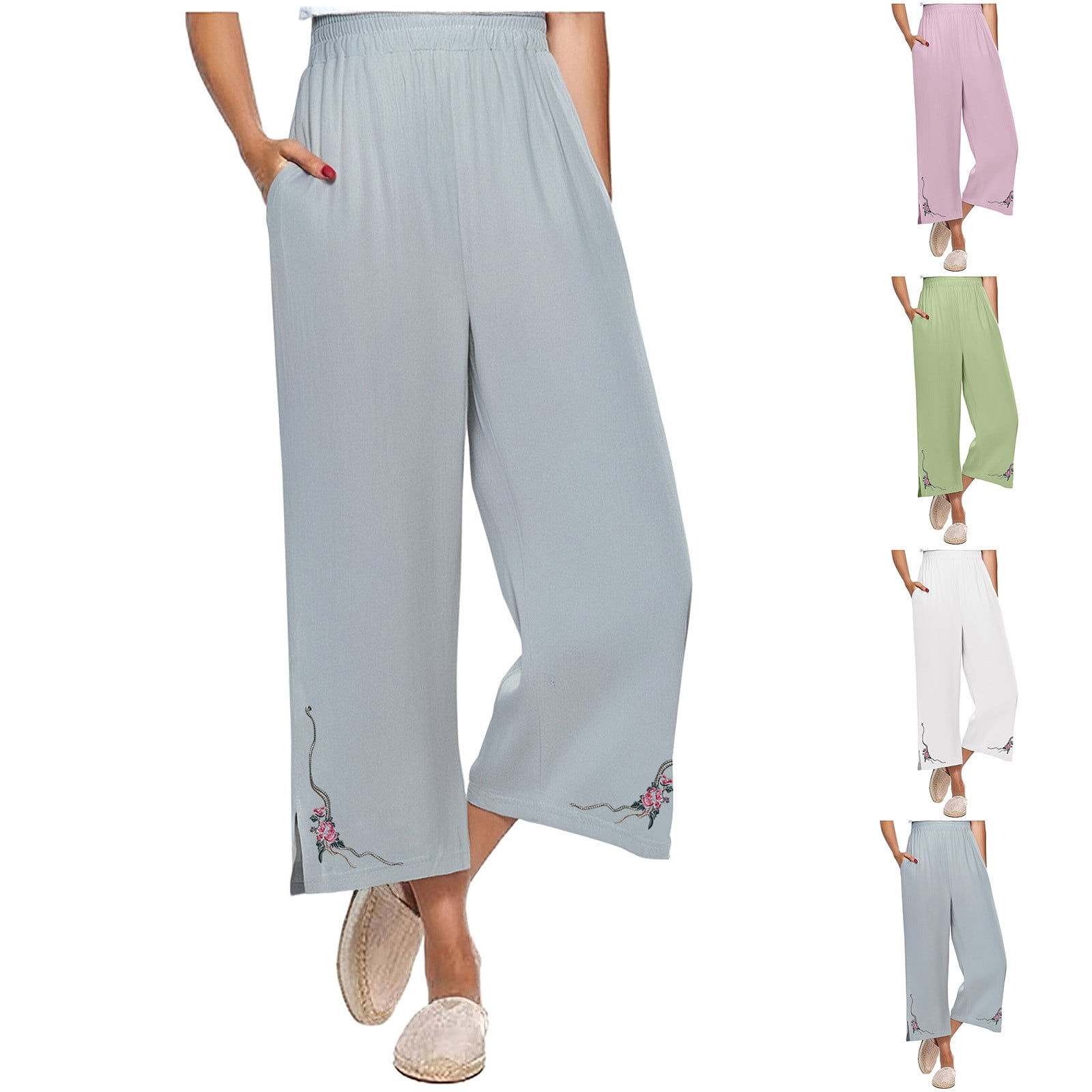 Dazajoo Women's Summer Pants on Sale Linen Pants Women Summer Boho ...