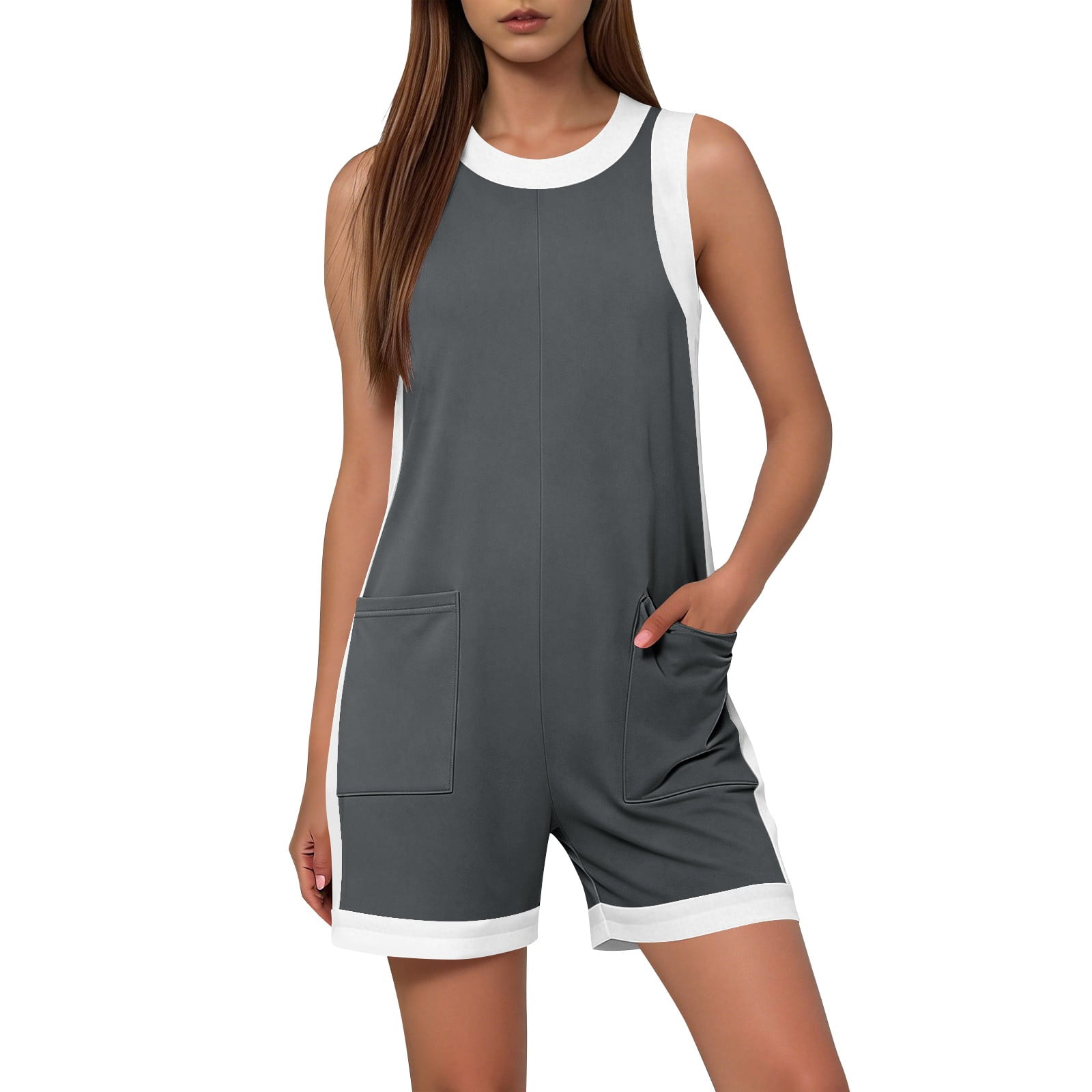 Dazajoo Women's Summer Romper Shorts Color Block Sleeveless Athletic ...