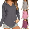 thumbnail image 1 of Dazajoo Women's V Neck Drawstring Hoodies for Women 2024 Fall Long Sleeve Casual Solid Color Pullover Tops Loose Fit Outwear Hooded,Hot Pink,M, 1 of 1