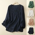 thumbnail image 1 of Dazajoo Women's Vintage Embroidered Cotton Linen Shirt Crew Neck Long Sleeve Blouse 2025 Summer Solid Casual Tunic Tops,Army Green,XXL, 1 of 6