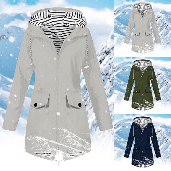 Dazajoo Women's Waterproof Rain Jacket with Hood Zip Up Lightweight Outdoors Raincoat,Gray,S