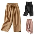 thumbnail image 1 of Dazajoo Women's Wide Leg Pants Casual Linen High Waisted Cropped Trousers with Pockets 2024 Summer Solid Color Drawstring Loose Cotton Pants for Women,Khaki,XL, 1 of 4