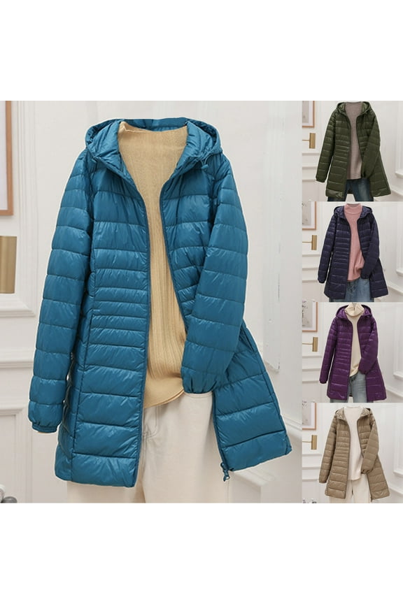 Women's Winter Quilted Jackets Long Sleeve Zip Up Down Jacket Lightweight Packable Windbreaker with Pockets,Khaki,S