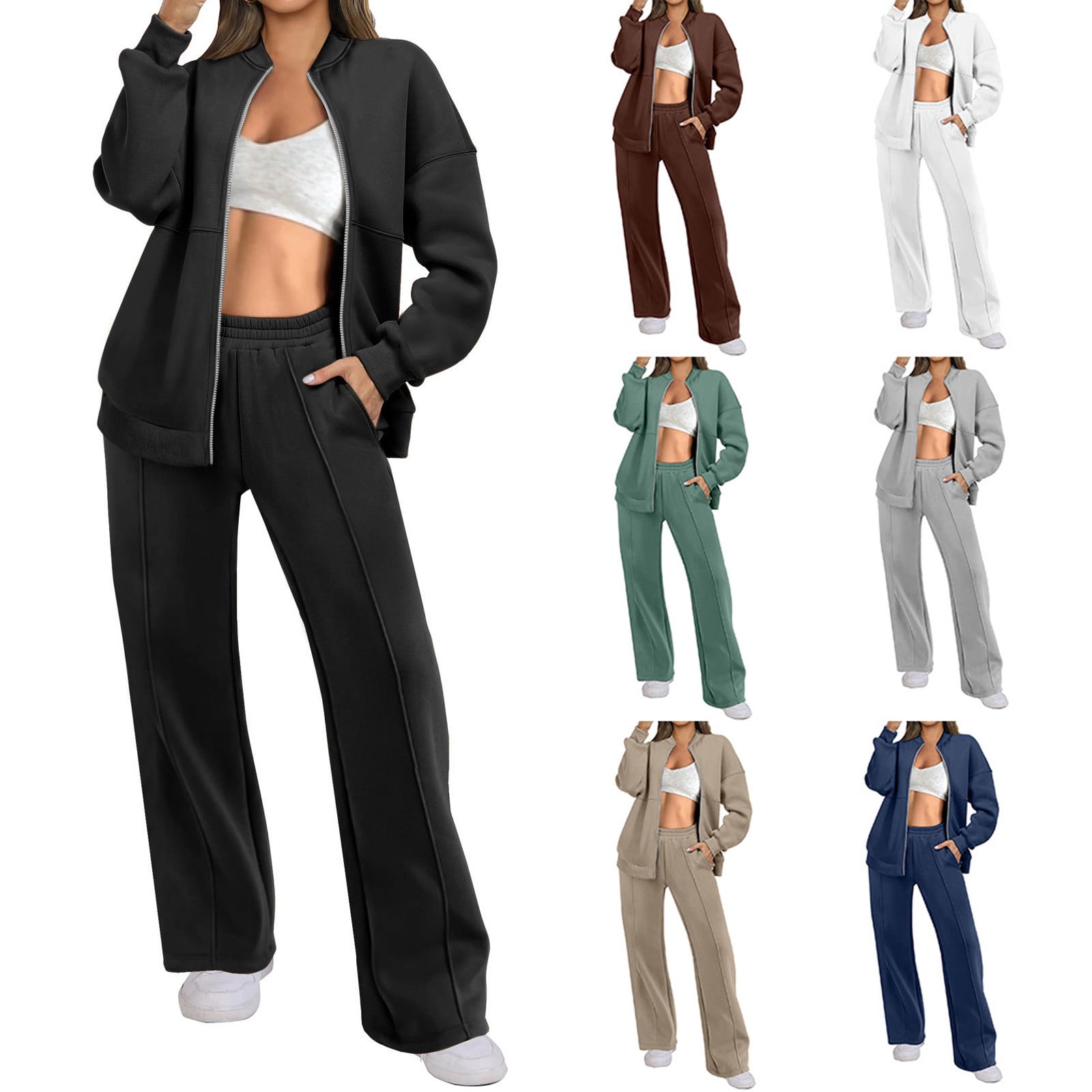 Athletic Workout Lounge Zip Up Jacket And Pant Set