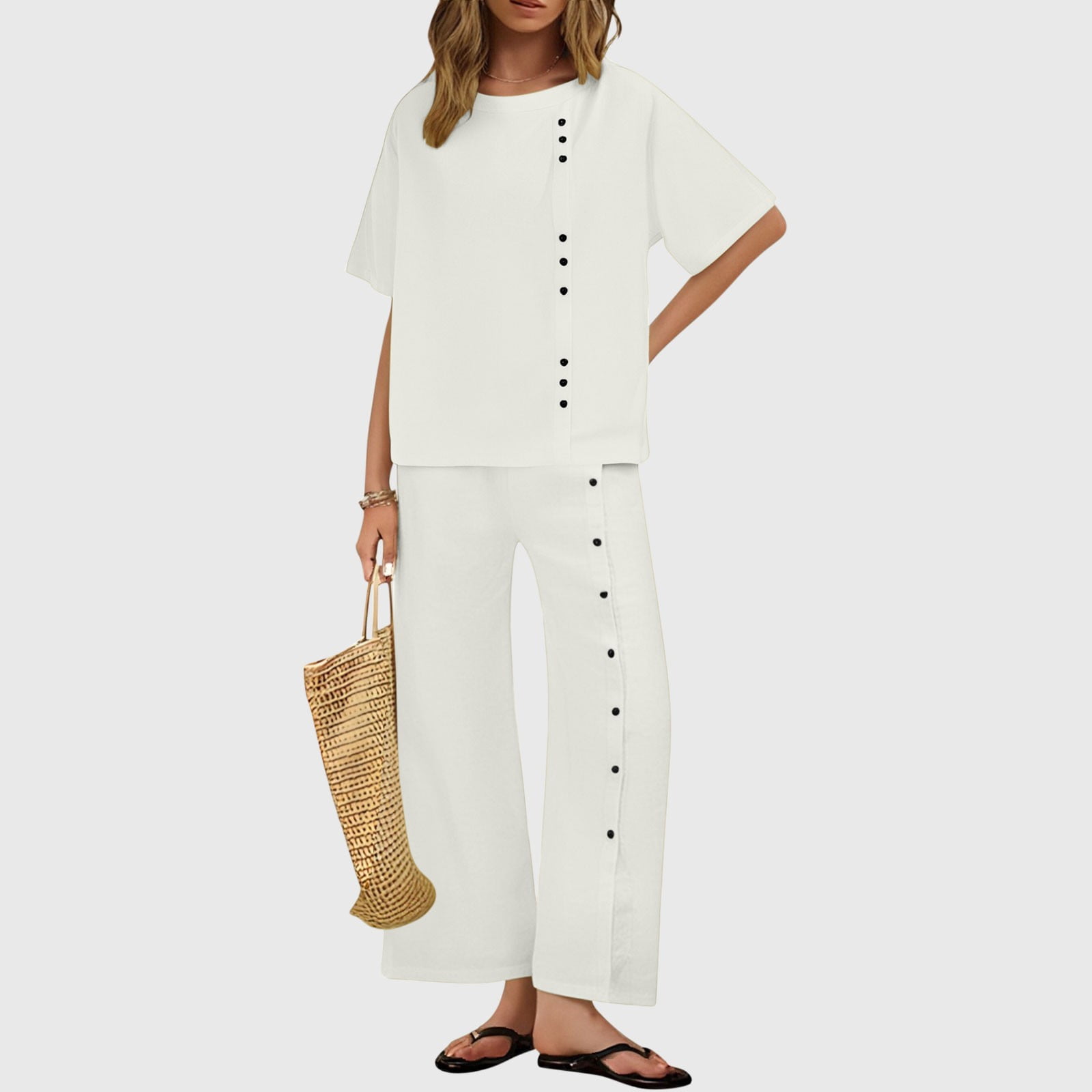 Cotton and Linen Sleeveless Top and Wide-Leg Pants Two-Piece Set