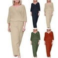 thumbnail image 1 of Dazajoo Womens 2 Piece Lounge Set Summer Cotton Linen 3/4 Sleeve Tops and Wide Leg Long Pants Sets Comfy Loose Lounge Suits Vacation Deals,Khaki,M, 1 of 7