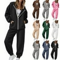 thumbnail image 1 of Dazajoo Womens 2 Piece Tracksuits Zip Up Hooded Jacket Matching Drawstring Jogger Pants Sets Outdoor Athletic Lounge Sweatsuit with Pockets Beige,L, 1 of 10