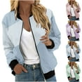 thumbnail image 1 of Dazajoo Womens Bomber Jacket Casual Stand Collar Zip Up Lightweight Jacket Outerwear Windbreaker with Pocket,Pink,S, 1 of 6