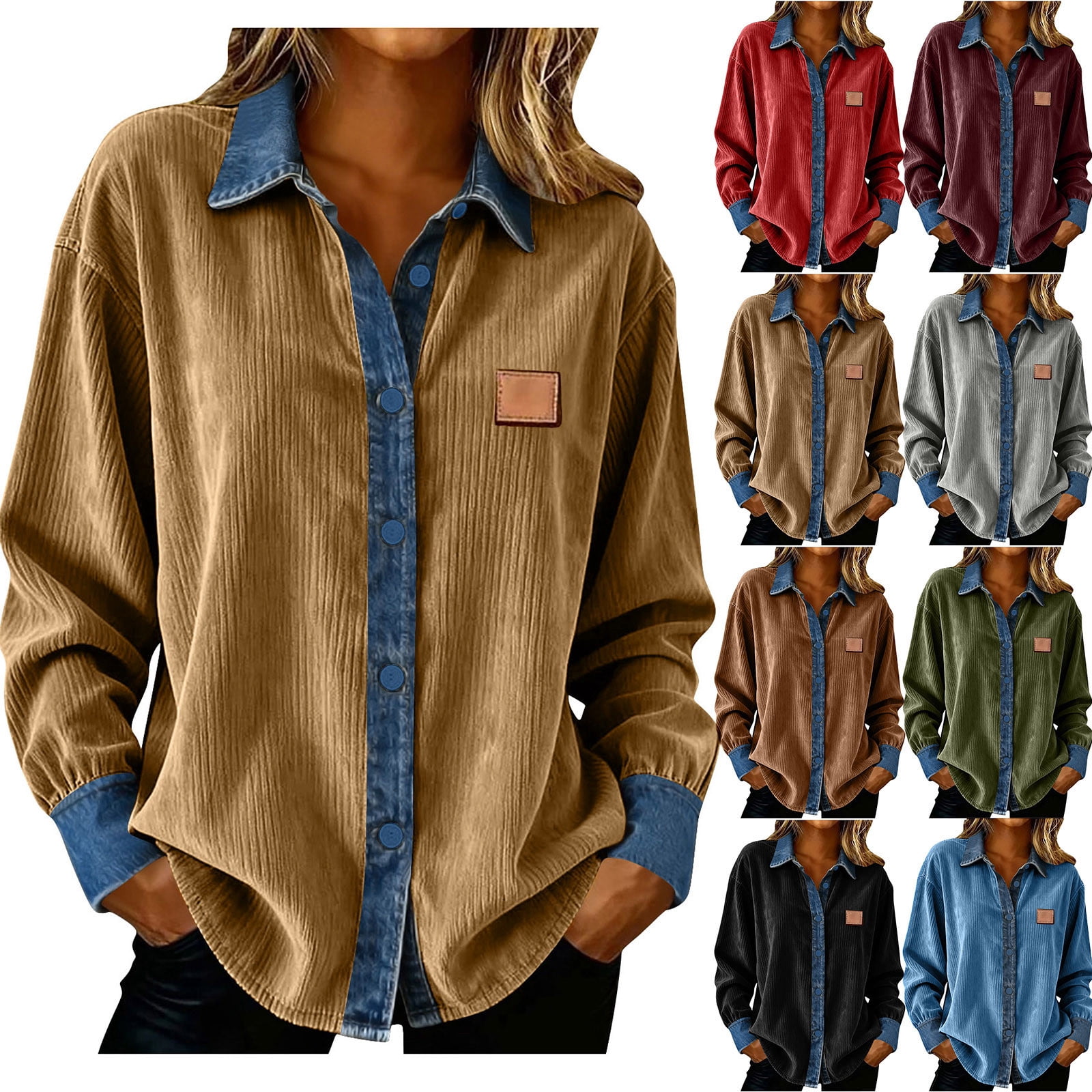 Dazajoo Womens Button Down Corduroy Shirts Long Sleeve Lapel Collar ...