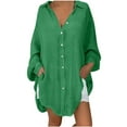 thumbnail image 1 of Dazajoo Womens Button Down Linen Shirts 2025 Summer Casual Long Sleeve Cotton Blouses Lightweight Baggy Solid Color Lapel Tunic Tops,Green,XXXXL, 1 of 7