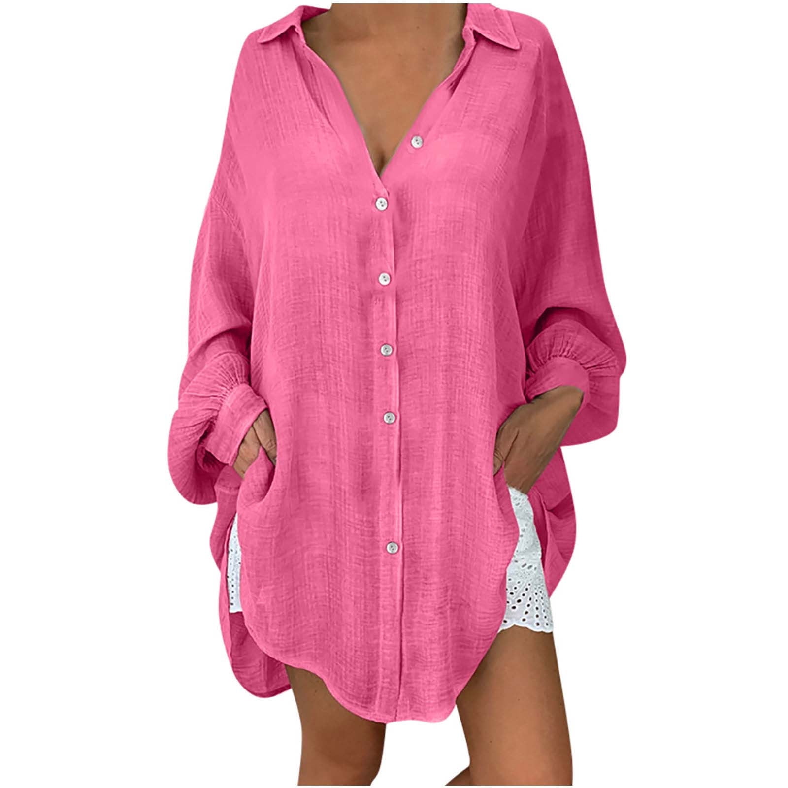 Dazajoo Womens Button Down Linen Shirts 2025 Summer Casual Long Sleeve ...