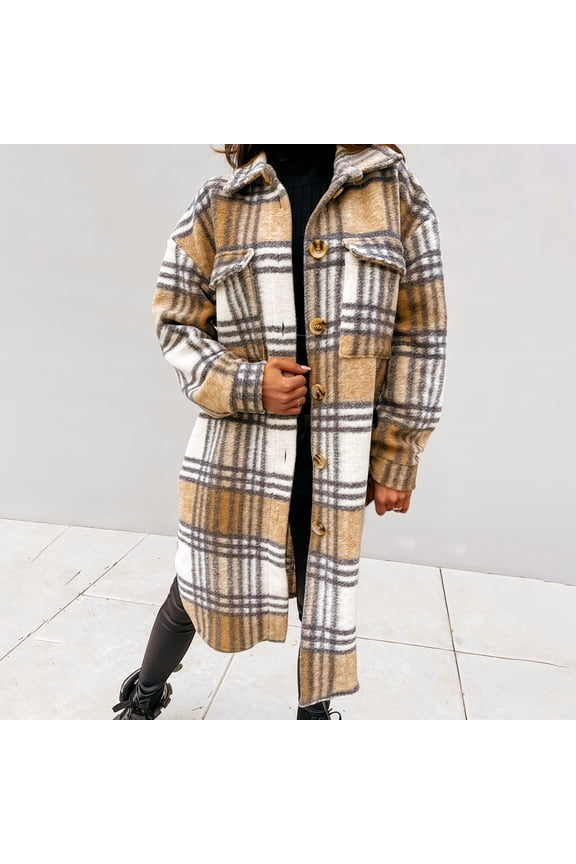 Womens Button Down Flannel Shirts Long Sleeve Plaid Shackets Business Casual Blouse Tops with Pockets Dressy Trendy Lapel Coats for Women,Yellow,S