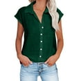 thumbnail image 1 of Dazajoo Womens Button Down Shirts Linen Cotton Short Sleeve Blouse Tunic 2024 Dressy Trendy Lapel V Neck Summer Tops for Women Casual Basic Solid Color Tees,Green,L, 1 of 4
