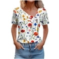 thumbnail image 1 of Dazajoo Womens Button Short Sleeve Tops Summer Slant Collar Floral Print Trendy Shirts for Women 2024 Casual V Neck Loose Fit Blouses,White,L, 1 of 5
