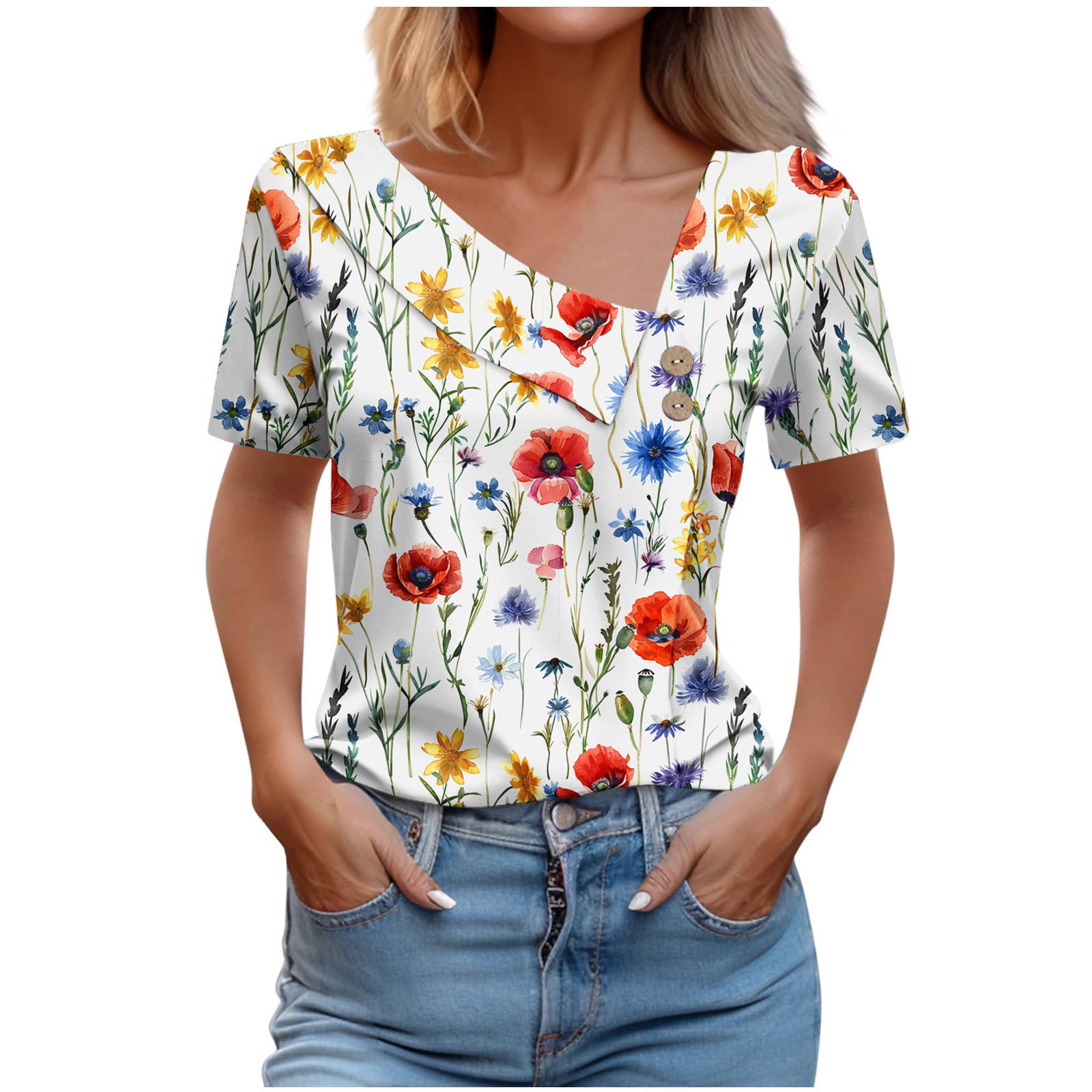 New fashionable women's casual printed short-sleeved tops