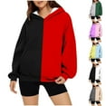 thumbnail image 1 of Dazajoo Womens Color Block Sweatshirts Long Sleeve Oversized Hoodies with Pocket Lightweight Workout Athletic Pullover Tops Fall Fashion Outfits,Black,L, 1 of 5